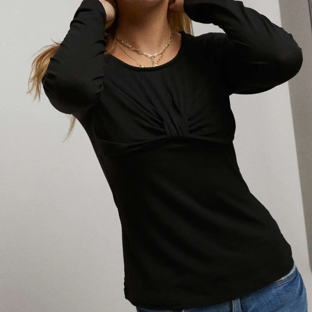 Long Sleeve Bow Elegant Black Long Sleeve Top